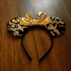 DISNEY Minnie Mouse Gold and Black  Sparkle Mouse Ears with Bow Adult  Authentic